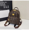 Brown mini backpack featuring teddy bear prints and gold bear-shaped zipper pulls - No Pendant / Coffee
