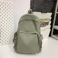 Sac à dos étudiant en nylon vert haricot avec plusieurs poches zippées pratiques - Vert