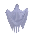 Hanging white ghost Halloween decoration with spooky face and jagged hem for party props - White Scary Expression Ghost