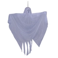 Macro detail of white mesh fabric and spooky face on Halloween hanging ghost decoration - White Sad Expression Ghost