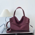 Minimalist burgundy vintage large tote bag in matte leather finish with shoulder strap - Burgundy