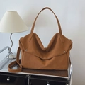 Minimalist matte brown tote bag with metal buckles and adjustable shoulder strap - Brown