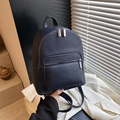 Minimalist dark blue backpack in lychee texture leather with double zipper pockets - Dark Blue