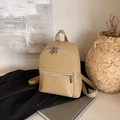 Minimalist khaki small backpack in premium lychee grain faux leather with silver zippers - Khaki