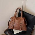 Braune Vintage-Leder-Reisetasche mit großem Fassungsvermögen und abnehmbarem Gurt - Braun