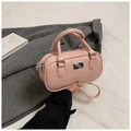 Chic pink PU leather mini Boston bag with dual handles and adjustable shoulder strap - Without Pendant / Pink
