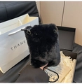 Faux fur crossbody bag in black with thin leather shoulder strap and soft fluffy texture - Black without Pendant