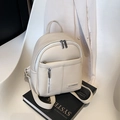 Chic cream mini backpack in lychee grain faux leather with silver zipper details - Beige
