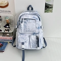 Sac à dos bleu clair imperméable avec art lavis chinois et plusieurs poches de rangement - Bleu