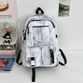 Sac à dos blanc avec peinture à l'encre chinoise et calligraphie, style grande capacité - Noir