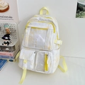 Sac à dos blanc style chinois avec touches jaunes, poche transparente et en nylon - Jaune