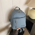 Fashionable fog blue lychee pattern leather backpack with silver hardware - Blue
