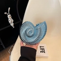 Artistic light blue snail shell evening bag with gold chain strap in plating finish - Blue