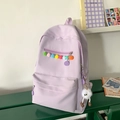 Lavender purple school backpack with colorful pom-poms and cute plush charm detail - Purple With Pendant