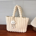 Stijlvolle gebroken witte pluche shopper met verticale strepen en een wolk hanger - Broken Wit