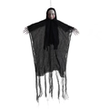 Close-up of hanging Halloween ghost doll with blood-tears face and black mesh robe - Bleeding Doll Black Gauze Style