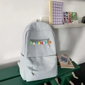 Light gray minimalist casual backpack for women with colorful pom-pom zipper decoration - Blue Without Charm