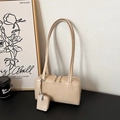 Borsa a spalla beige in pelle sintetica con mini portamonete coordinato e tracolla sottile - Cachi