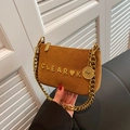 Borsa a tracolla in camoscio marrone da donna con catena d'oro e decoro di lettere - Stile Lettere in Metallo CLEAR♥K / Marrone