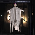 Hängende Halloween-Geisterdeko mit lila Zylinder, weißem Totenkopf und grauem Mullgewebe - Lila Hut Weißer Geist (LF-04)