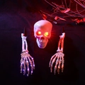 Calavera y manos de esqueleto de Halloween luminosas con luces LED para decoración de jardín - Glowing Purple and Orange Three Piece Set / Set de 3 piezas