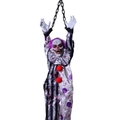 Hanging Halloween clown prop with purple hair, blood stains, and black chains decor - 1.5m / Glowing Voice Controlled Vibrating Clown
