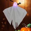 Halloween hängende weiße Geisterdeko mit leuchtenden lila LED-Lichtern für Gruselparty - Erschrockener Gesichtsausdruck (LF-08)