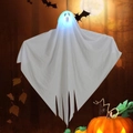 Hanging white ghost Halloween decoration with cool blue LED light effect - Terrified Expression (LF-08)