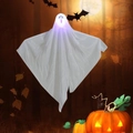 Hängende leuchtende weiße Geisterdeko mit blauen LED-Lichtern für Halloween-Party - Frustrierter Gesichtsausdruck (LF-08)