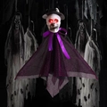 Κρεμαστό φάντασμα Halloween με λαμπερά κόκκινα μάτια, μωβ τούλι και μαύρο ψηλό καπέλο - Μωβ