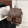 Sac à dos rétro marron foncé en similicuir grande capacité avec boucles en métal - Marron