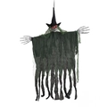 Hanging Halloween glowing skull witch with green mesh robe and red LED eyes - Glowing Witch Hat (JY012) / Green
