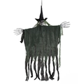 Halloween hanging skeleton ghost with black wizard hat and green hair party prop - Non-Glowing Witch Hat (JY012) / Green