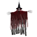 Hanging Halloween ghost decoration with skull, wizard hat and red-black gauze cloth - Non-Glowing Witch Hat (JY012) / Red