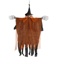 Hanging Halloween skeleton ghost with black witch hat and orange mesh gauze decor - Non-Glowing Witch Hat (JY012) / Orange