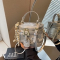 Borsa a scatola vintage in raso grigio-viola con ciondolo in seta e finiture oro - Argento