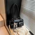 Glossy black shoulder bag with double pockets and rhinestone bear charm variant - With Charm / Black