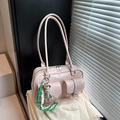 Chic light pink underarm bag with double front pockets and stylish bear charm - With Charm / Pink