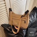 Minimalist khaki nylon messenger bag with round logo and adjustable shoulder strap - Khaki