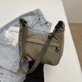 Nylon shoulder bag with adjustable strap and front zipper pocket in khaki casual style - Green