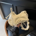 Elegante borsa a tracolla bianco crema con manico scrunchie e fiocco decorativo - Bianco Sporco