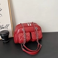 Elegante borsa trapuntata rossa con tracolla a catena e doppie tasche magnetiche - Borgogna