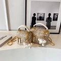 Chic beige quilted mini box bag with chain strap and cute plush charm pendant - Large (With Pendant) / Off White