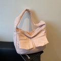 Bolso tote acolchado rosa melocotón con dos bolsillos frontales y correa ancha cómoda - Rosa