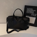 Bolso de viaje grande de nailon negro con correa ajustable y etiqueta de equipaje fija - S / Negro
