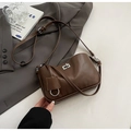 Minimalist vintage dark brown shoulder bag with wave edge design and silver twist lock - Small / Brown