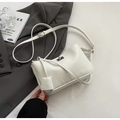 Minimalist cream-white shoulder bag with silver turn-lock and adjustable strap - Small / Off White