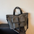 Bolso tote gris de gran capacidad en cuero sintético mate con hebillas y correas - Gris