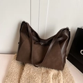 Borsa tote vintage marrone scuro con chiusura girevole in metallo argentato - Marrone