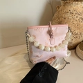 Borsa a secchiello rosa con perline, ricami floreali e chiusura tradizionale cinese - Rosa